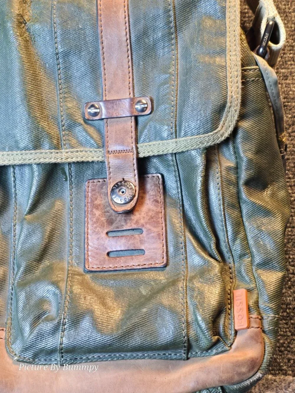 Fossil Supply Co. Vintage Green Canvas & Leather Messenger Bag